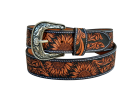 1D Saddlery Hand Tooled Antiqued Sunflower Belt
