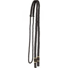 Nylon Flat Braided Trail Rein with Solid Brass Conway Buckles-Black - BK